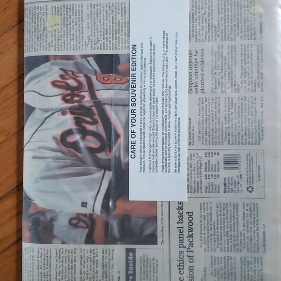 Cal Ripken, final edition The Sun special cover coverage. Dated Sunday 9/7/1995 - Picture 3 of 8